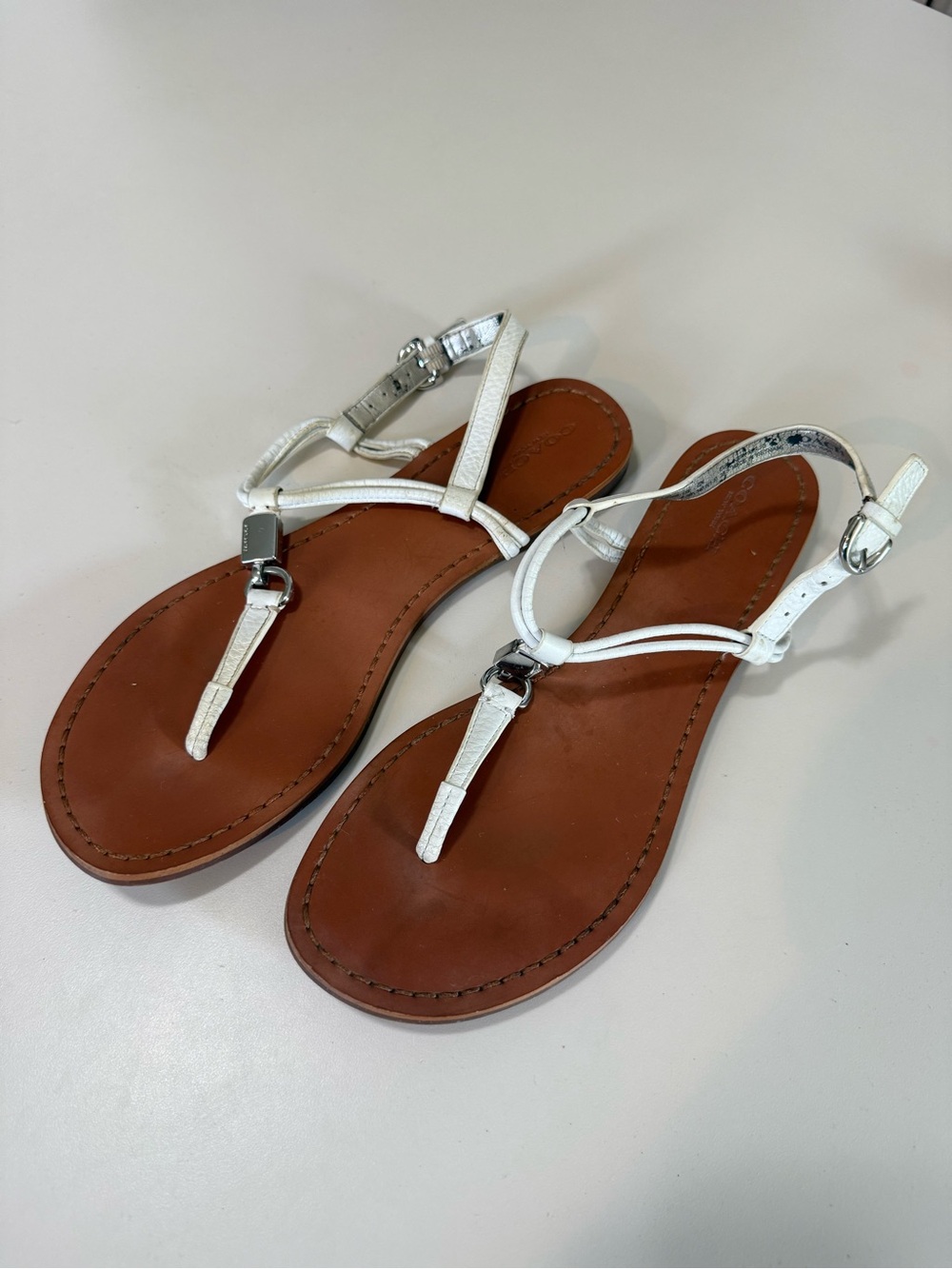 Coach Charleen white leather thong sandals 8.5